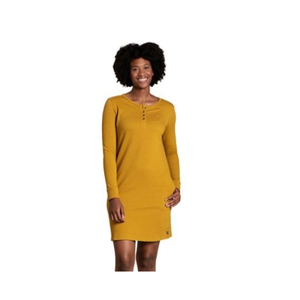 Toad & Co Long-Sleeve Henley Knit Dress in Mustard